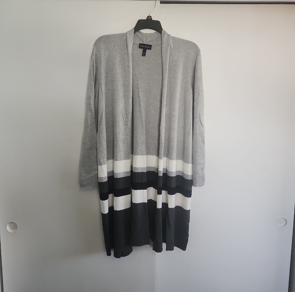 Lane Bryant Gray and Black Striped Cardigan